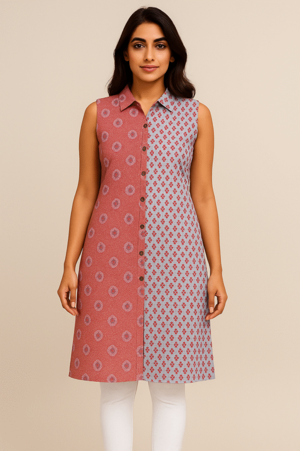 Pure Cotton White and Pink kurti With Attachable Sleeves XL