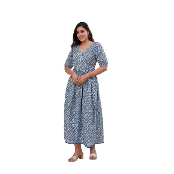 Pure Cotton Stitched A-line Gown(blue & White)