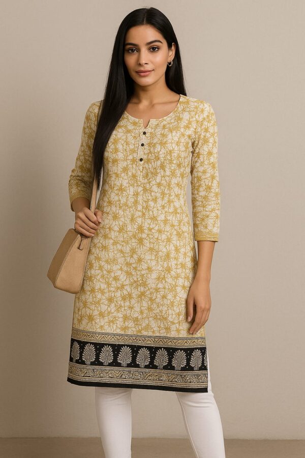 Pure Cotton Full Sleeve Kurti (Ochre Yellow)