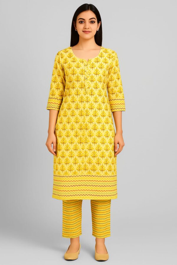 Women Pure cotton yellow kurti pant set