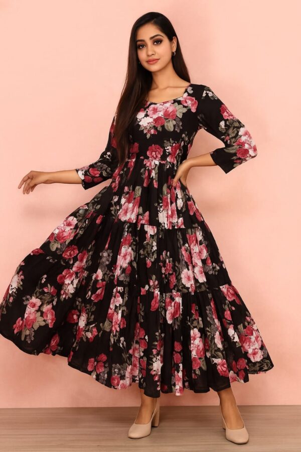 Women's chiffon full grown flower print colour:- black