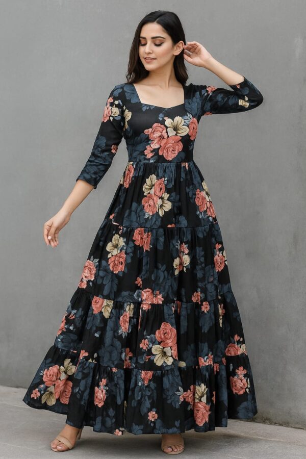 Women's chiffon full grown flower print colour:- black