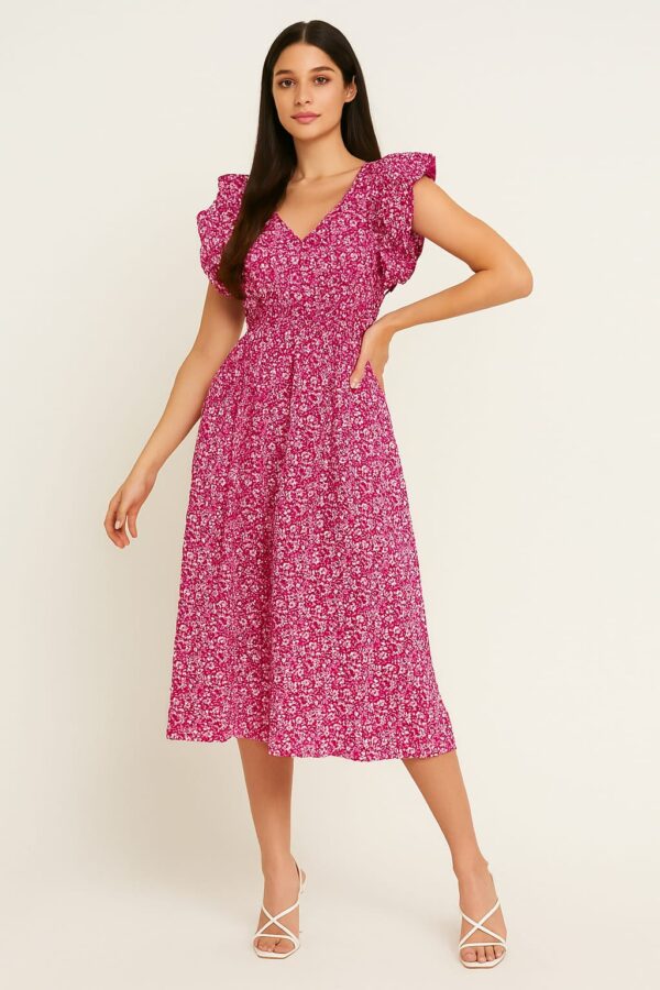 Women's chiffon fashinable upper ken grown flower print colour:-  fuchsia pink